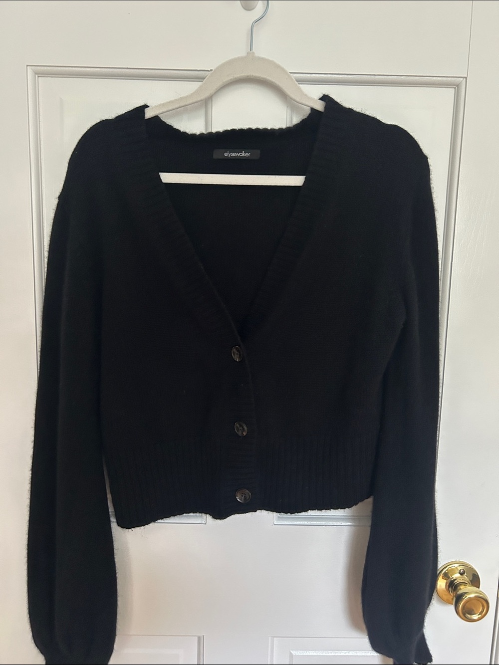 elysewalker 100% Cashmere Black Ribbed V-Neck Cardigan Sweater